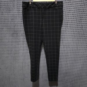Black Pinstripe Check Ankle Pants 12 32x28 Slim Stretch Slacks Geometric Office